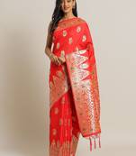 Red woven semi silk saree  with blouse
