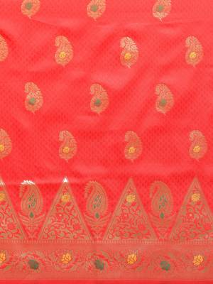 Red woven semi silk saree  with blouse 3