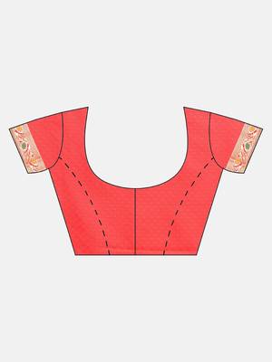 Red woven semi silk saree  with blouse 5