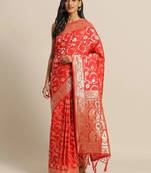 Red woven semi silk saree  with blouse