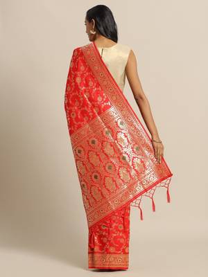 Red woven semi silk saree  with blouse 2