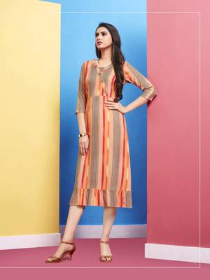 Peach printed rayon kurtas-and-kurtis 1