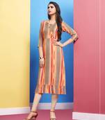 Peach printed rayon kurtas-and-kurtis