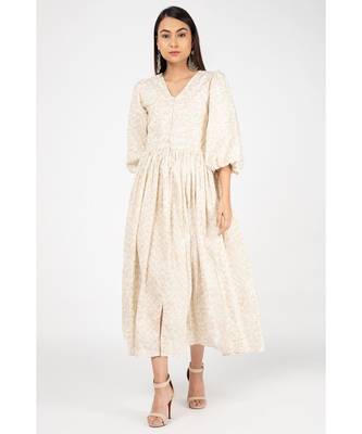 Beige Gold Print Dress 1