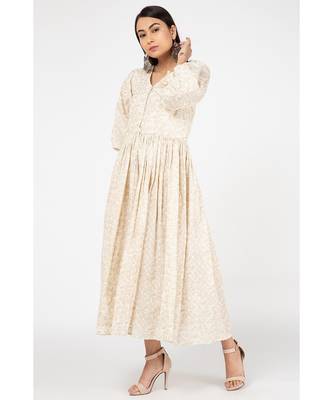 Beige Gold Print Dress 2