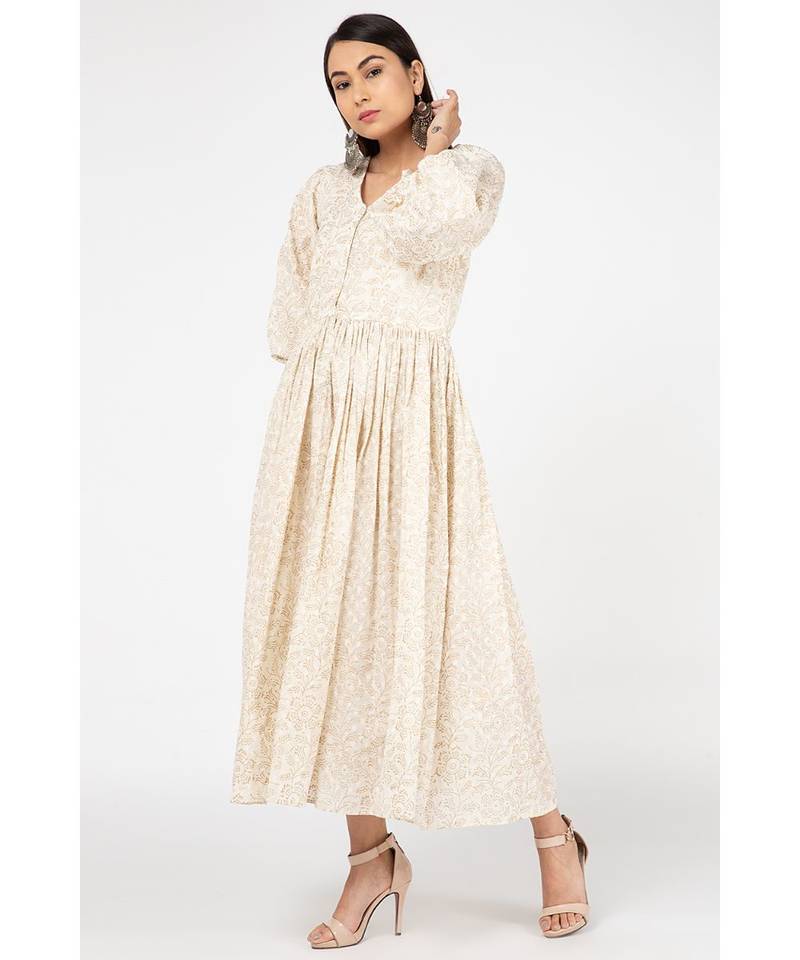 Beige Gold Print Dress