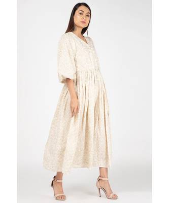 Beige Gold Print Dress 3