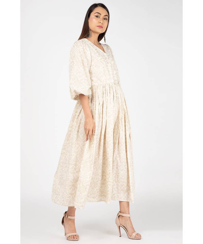 Beige Gold Print Dress