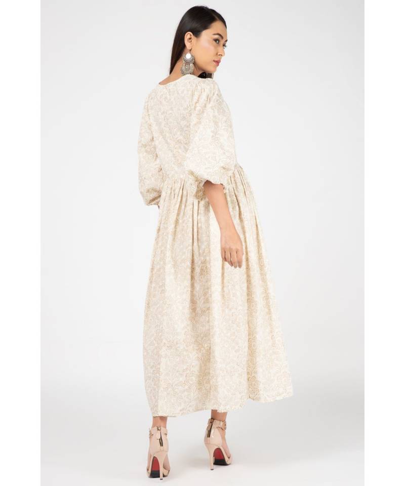 Beige Gold Print Dress