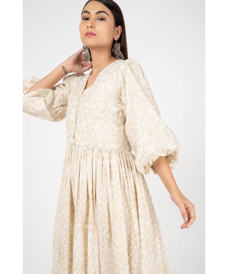 Beige Gold Print Dress