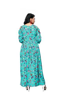 Aqua-blue printed crepe ethnic-kurtis 2