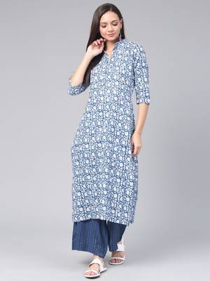 Blue printed cotton cotton-kurtis 1