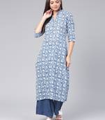 Blue printed cotton cotton-kurtis