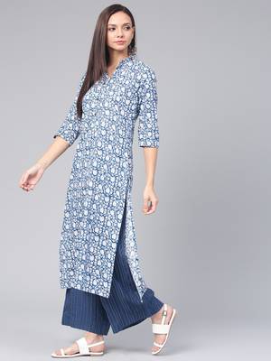 Blue printed cotton cotton-kurtis 2