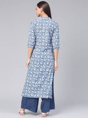 Blue printed cotton cotton-kurtis 3