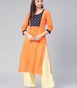 Orange printed cotton cotton-kurtis