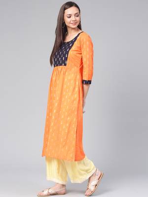 Orange printed cotton cotton-kurtis 2