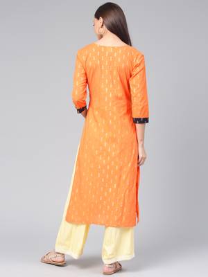 Orange printed cotton cotton-kurtis 3