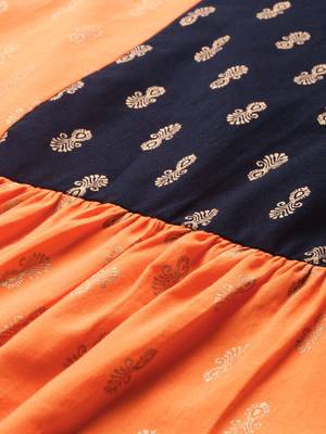 Orange printed cotton cotton-kurtis 4