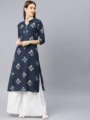 Blue printed cotton cotton-kurtis 1