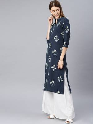 Blue printed cotton cotton-kurtis 2