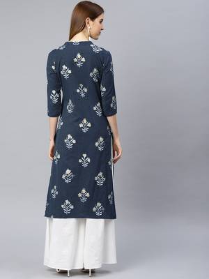 Blue printed cotton cotton-kurtis 3