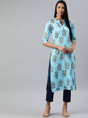 Blue printed cotton cotton-kurtis 1