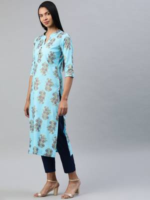 Blue printed cotton cotton-kurtis 2