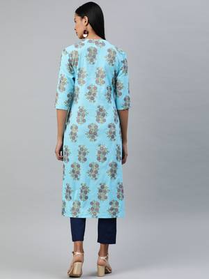 Blue printed cotton cotton-kurtis 3