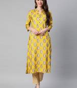 Yellow printed viscose rayon kurtas-and-kurtis