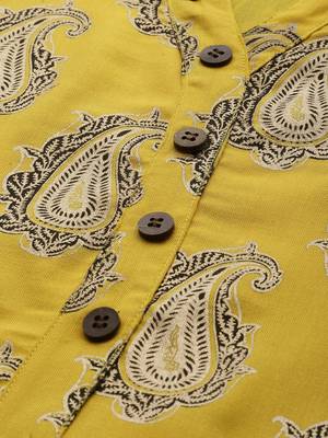 Yellow printed viscose rayon kurtas-and-kurtis 4
