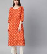 Orange printed cotton cotton-kurtis