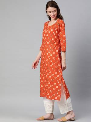 Orange printed cotton cotton-kurtis 2