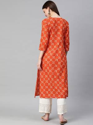 Orange printed cotton cotton-kurtis 3