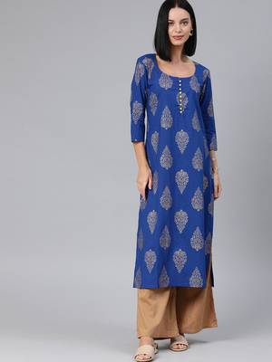 Blue printed cotton cotton-kurtis 1