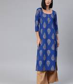 Blue printed cotton cotton-kurtis