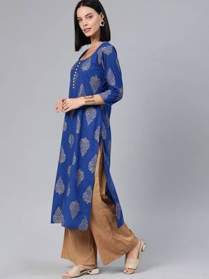 Blue printed cotton cotton-kurtis 2
