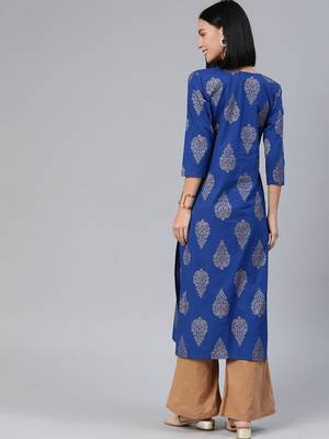 Blue printed cotton cotton-kurtis 3