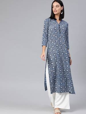 Blue printed cotton cotton-kurtis 1