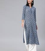 Blue printed cotton cotton-kurtis