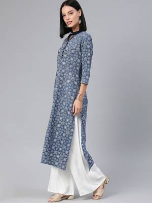 Blue printed cotton cotton-kurtis 2