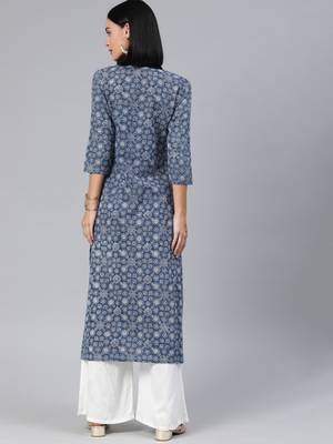 Blue printed cotton cotton-kurtis 3