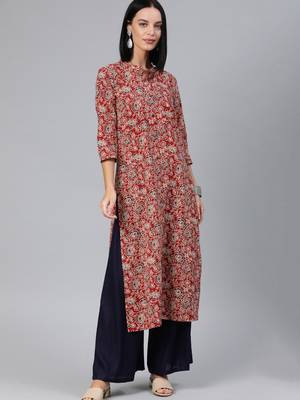 Maroon printed cotton cotton-kurtis 1
