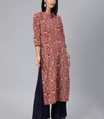 Maroon printed cotton cotton-kurtis