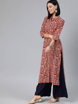 Maroon printed cotton cotton-kurtis 2