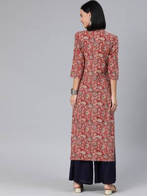 Maroon printed cotton cotton-kurtis 3