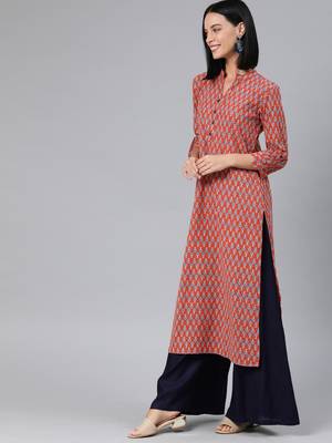 Orange printed cotton cotton-kurtis 2