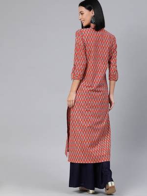 Orange printed cotton cotton-kurtis 3