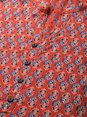 Orange printed cotton cotton-kurtis 4