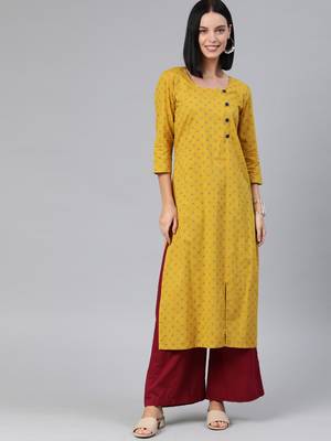 Mustard printed cotton cotton-kurtis 1
